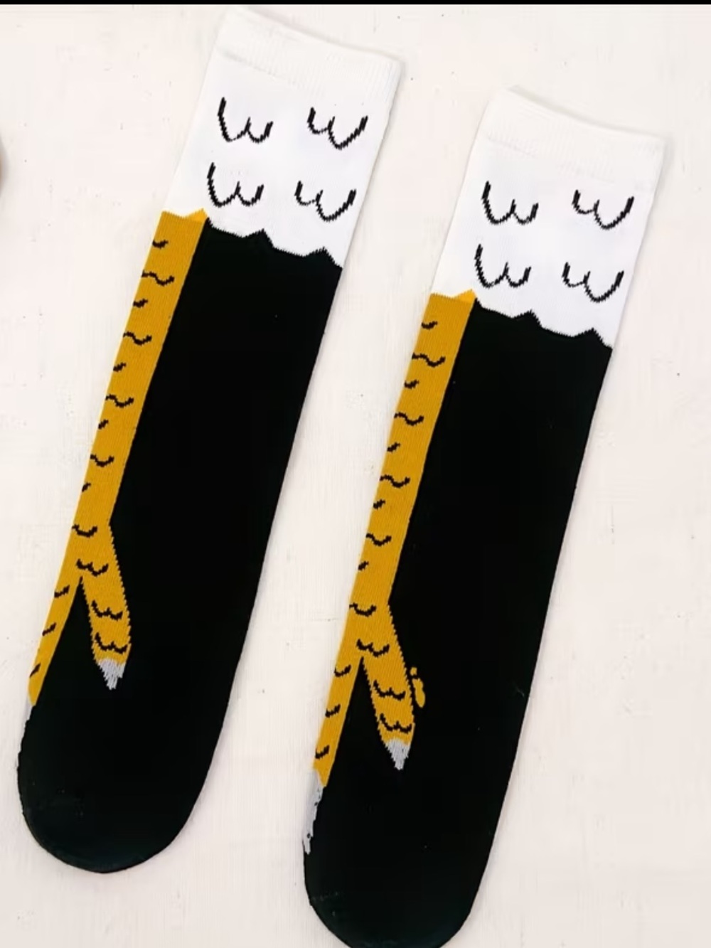 Quirky Bird Claw Crew Socks – Novelty Black White Yellow